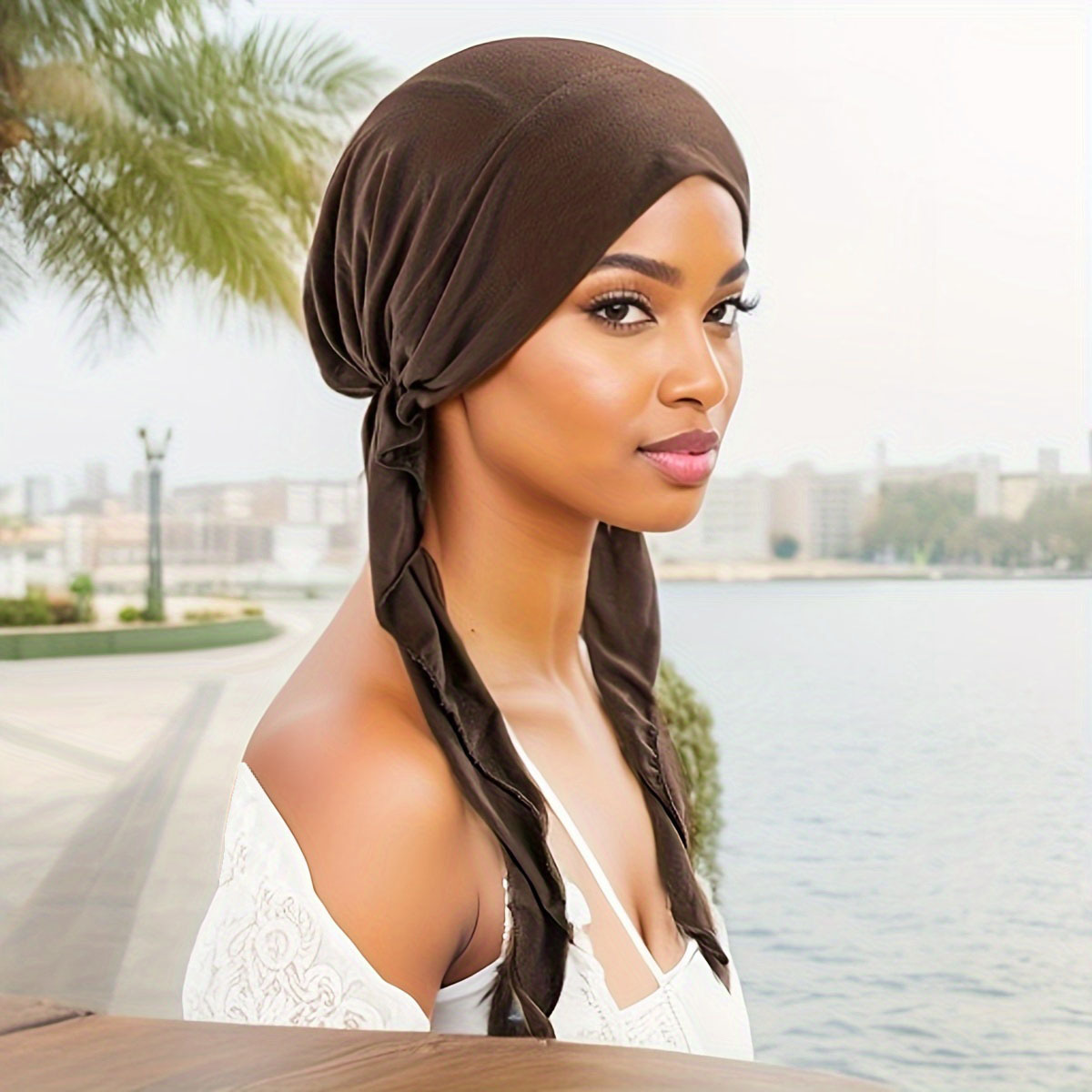 New Multicolor Head Scarf Hat Curved Hat Solid Color Head Scarf Hat Muslim Women Hat Long Tail Hat Fashion Head Cover for Women