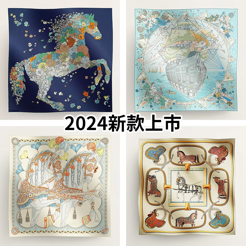 Jungle Fubao Mulberry Silk Scarf Double-Sided Printed High-End Gift Box Scarf for Women, Large Square Scarf and Shawl Dual Use