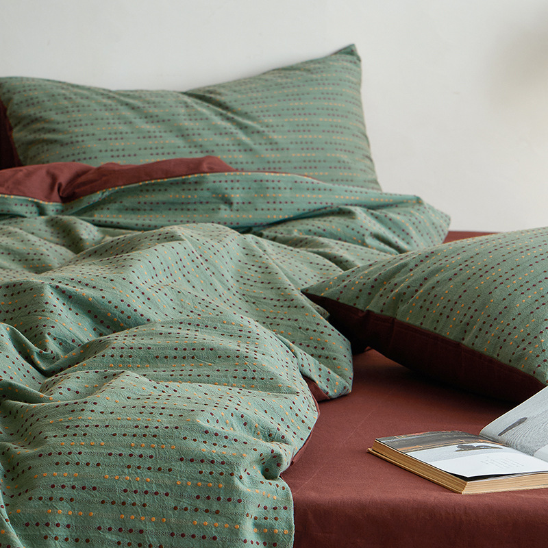 Parure de lit 4 pièces en jacquard de coton style vintage_voghion.com