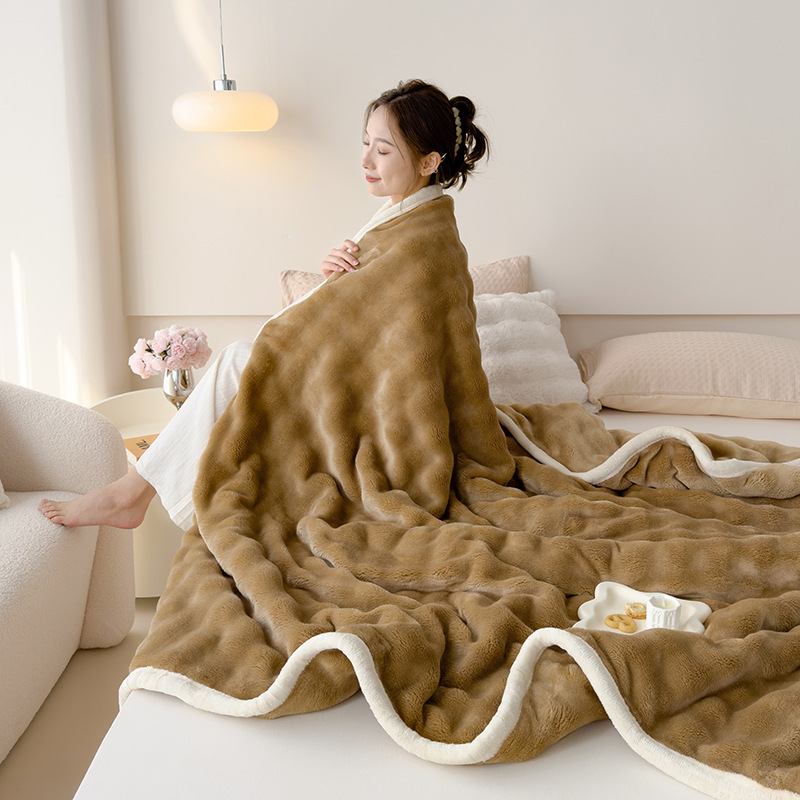 Nuevo producto exportación de comercio exterior Clase A madre e hijo conejo terciopelo gran burbuja franela leche terciopelo color sólido aire acondicionado manta para la siesta