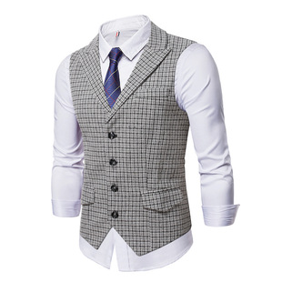 Foreign Trade 2024 Autumn and Winter New Men's Casual Plaid Suit Vest Men's Fashion Single-breasted Gun Pour Collar Jacket Men