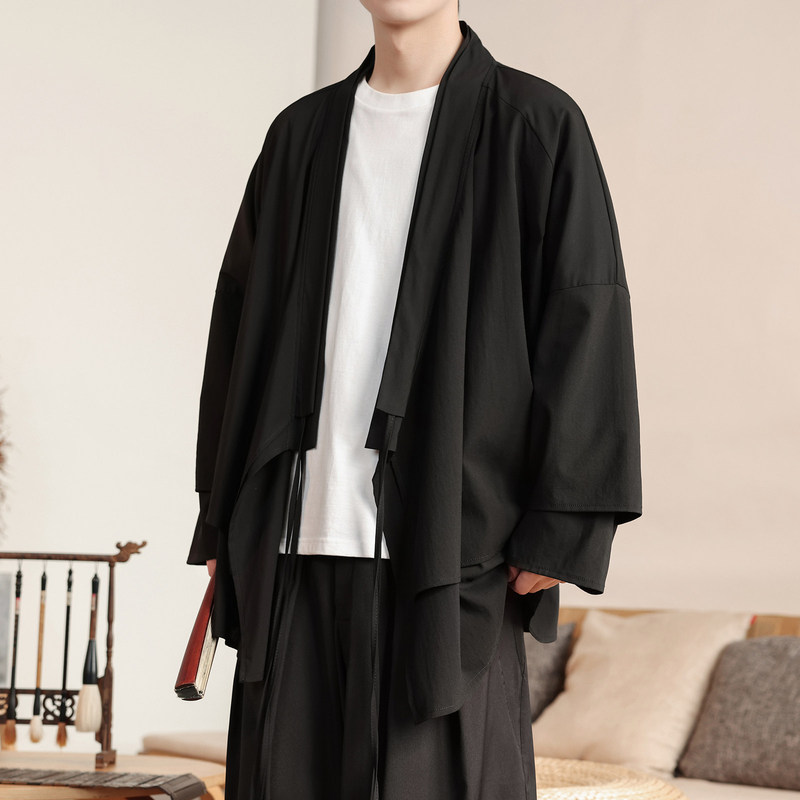 2026 Spring New Style New Chinese Style Fake Two-Piece Design Loose Cardigan Mid-Length Hanfu Men's Cloak 2026 Spring New Style New Chinese Style Fake Two-Piece Design Loose Cardigan Mid-Length Hanfu Men's Cloak