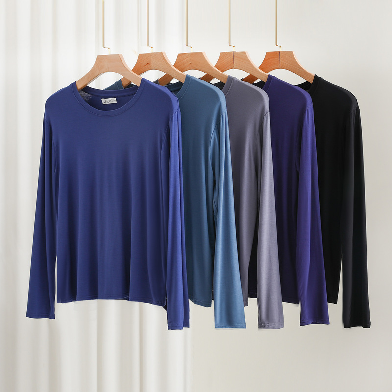 Bit Cotton Round Neck Long-Sleeved T-Shirt Men's Spring Pure Color Thin Large Size Loose Slimming Look Inner Layering Shirt Top Bit Cotton Round Neck Long-Sleeved T-Shirt Men's Spring Pure Color Thin Large Size Loose Slimming Look Inner Layering Shirt Top