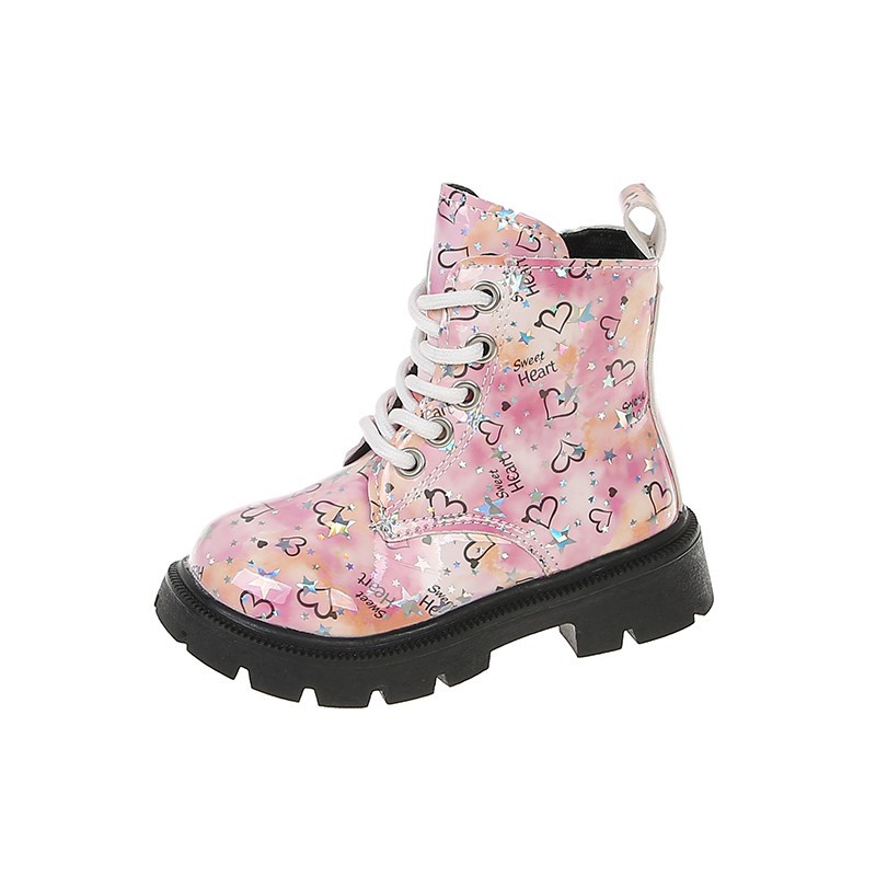 Botas infantis Martin de cano médio com estampa de couro brilhante, novas botas infantis Martin para meninas, botas de cano médio da moda para meninos, outono/inverno 2024_voghion.com