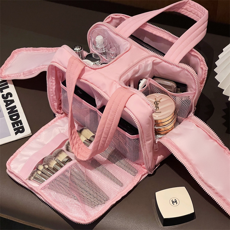 Bolsa de cosméticos de doble apertura, bolsa de lavado de gran capacidad, viaje de negocios, almacenamiento de partición multifuncional, sensación avanzada y portátil