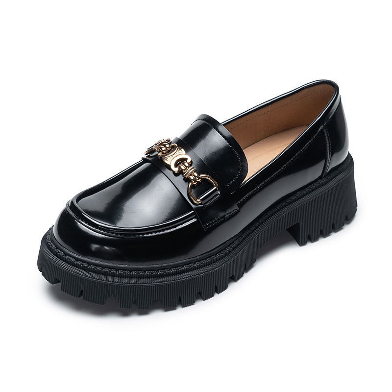 Mocasines de Plataforma Estilo Británico para Mujer de Piel de Vaca y Caucho para Uso Diario image 1