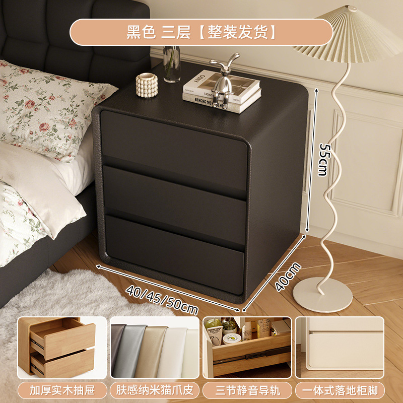 Mesita de noche negra Dormitorio doméstico de madera maciza 2025 nuevo gabinete lateral de cama de almacenamiento moderno simple y de lujo ligero de alta gama image 11