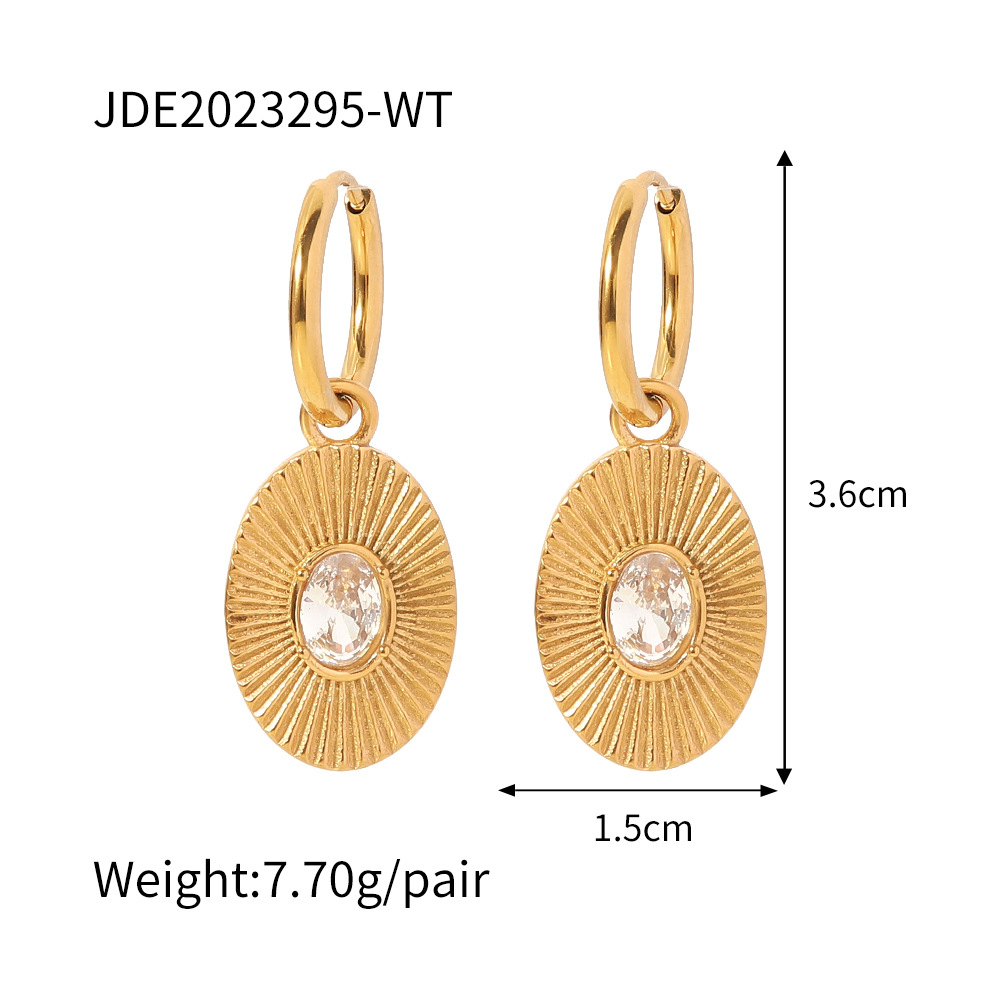 Fashion Oval Stainless Steel Titanium Steel Plating Zircon Earrings Necklace