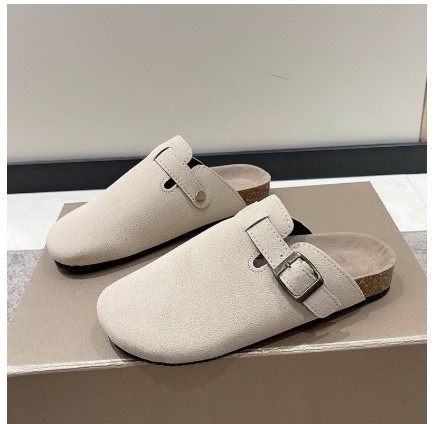 Más tamaño de comercio exterior cerrado dedo del pie medio zapatillas casual retro punta redonda slip-on cinturón hebilla plana Muller zapatillas al por mayor