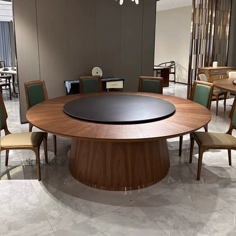 Новый обеденный стол в китайском стиле, большой круглый, электрический, из массива дерева, со стульями и поворотной столешницей из сланца, на 15-20 человек, с индукционной плитой, большой круглый стол