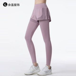 大码防走光假两件运动裤女高腰紧身拼接运动长裤健身跑步瑜伽裤女