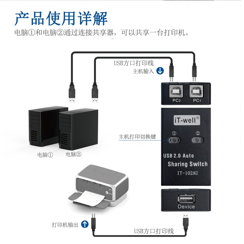 Переключатель USB общий полусегментные провода, один пункт два точки фабрика для совместного использования общий переключатель KVM для печати переключателя