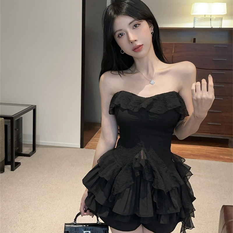 ギャルのファッションセットのハスの葉の辺は腰のシフォンの胸のベストを収めます。|undefined