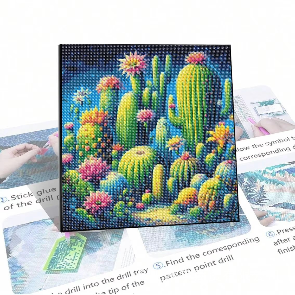 Lienzo de aceite de punto de cruz hecho a mano 5D nueva serie de plantas de cactus pintura de diamantes completo dormitorio de punto de cruz de diamantes