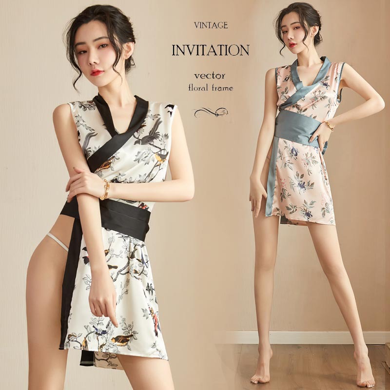 Lencería sexy · estilo japonés de las mujeres sexy impreso arco kimono albornoz traje de tentación uniforme entrega de una sola pieza