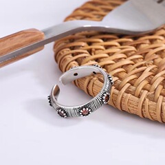 千葉紅色鋯石排鑽戒指女復古民族風指環高級感小眾設計食指戒子