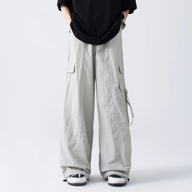 Trendy Quick-Dry Parachute Cargo Pants for Men, Summer American Style, Thin Loose Straight-Leg Long Pants, Fashionable Versatile Wide-Leg Pants Trendy Quick-Dry Parachute Cargo Pants for Men, Summer American Style, Thin Loose Straight-Leg Long Pants, Fashionable Versatile Wide-Leg Pants