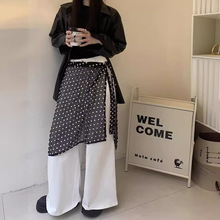 金韩日系叠穿蕾丝波点半身裙女春季一片式系带屁帘罩裙白色围包邮