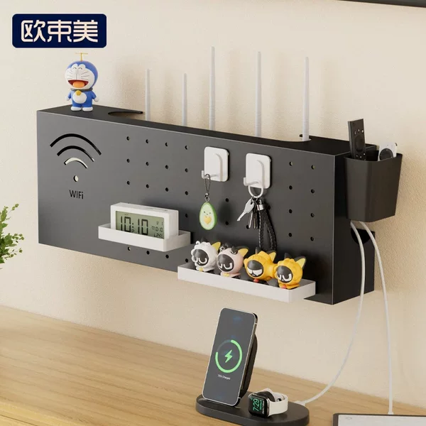 Router Placement Rack Wall Hanging Punch-free Set-top Box Storage Rack Optical Cat wifi Box Network Cable Socket Shielding Box