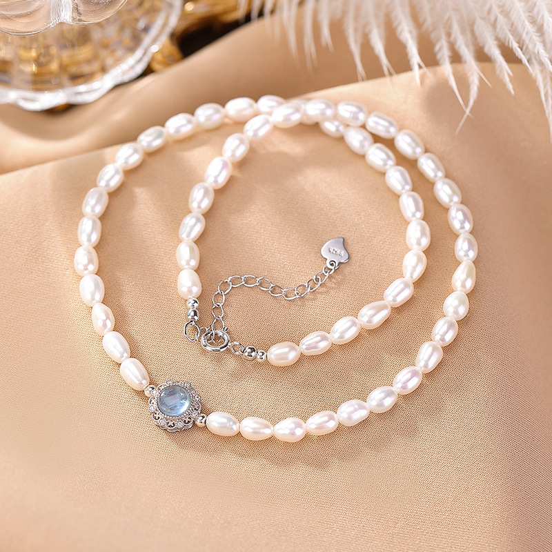 Vòng tay bạc S925 đính ngọc trai nước ngọt thiết kế cung điện gấp đôi — Một chiếc