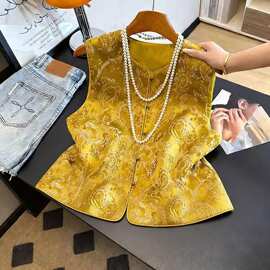 新中式国风盘扣马甲女金色时尚坎肩气质百搭高级感上衣2026春马夹