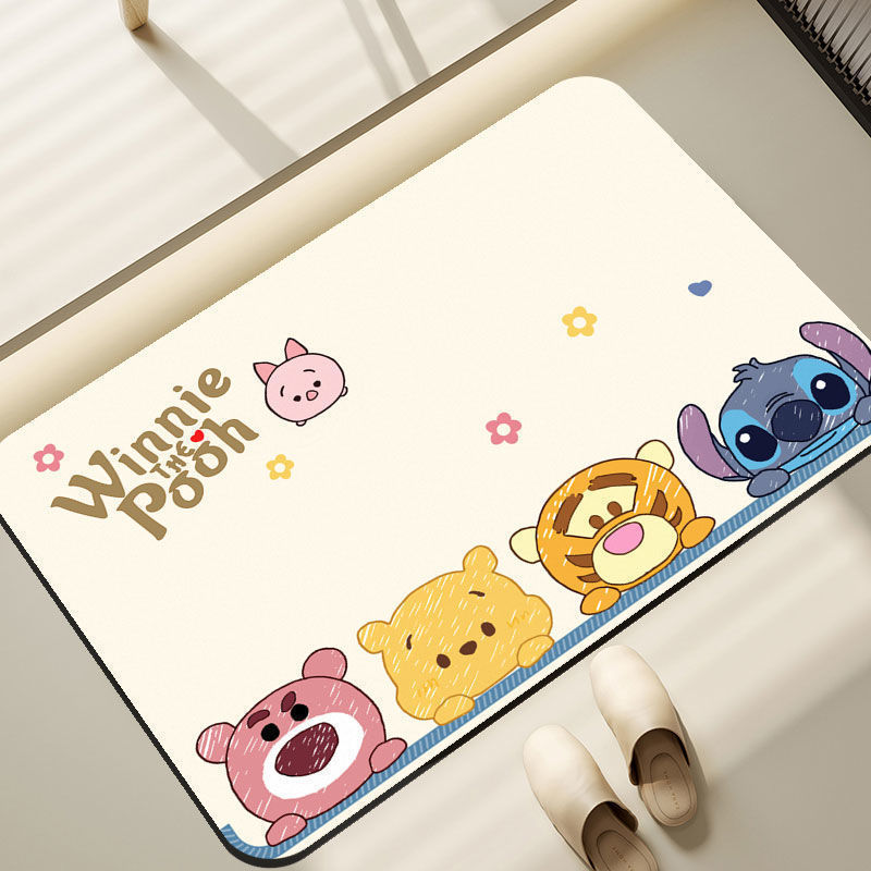 Cartoon Diatomaceous Earth Floor Mat for Bathroom, Water-Absorbent, Non-Slip, Quick-Drying Foot Mat, Entryway Carpet, Diatomite