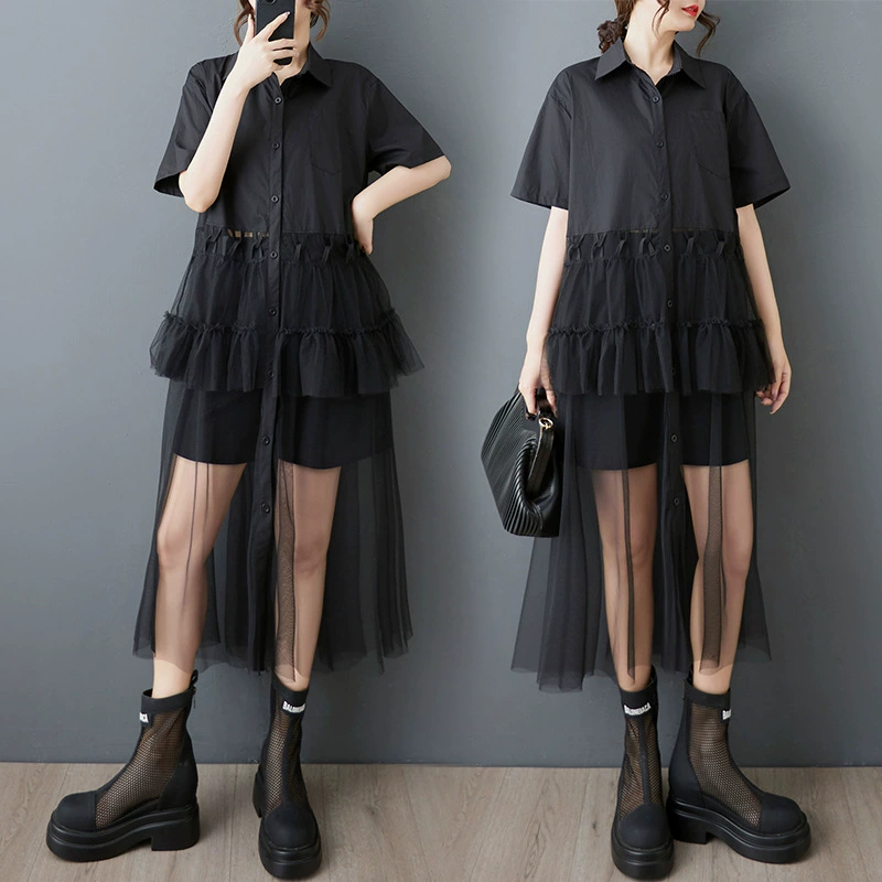 Фактический снимок нового летнего стиля 2025 года, свободного и тонкого дизайна, модное платье из двух частей с сетчатой ​​плиссированной вставкой