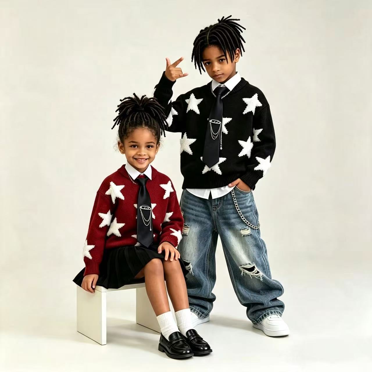 Children's 2026 Autumn/Winter New Style Sweater Knitwear Korean Style Boys and Girls Round Neck Little Star Pullover Long Sleeve Top