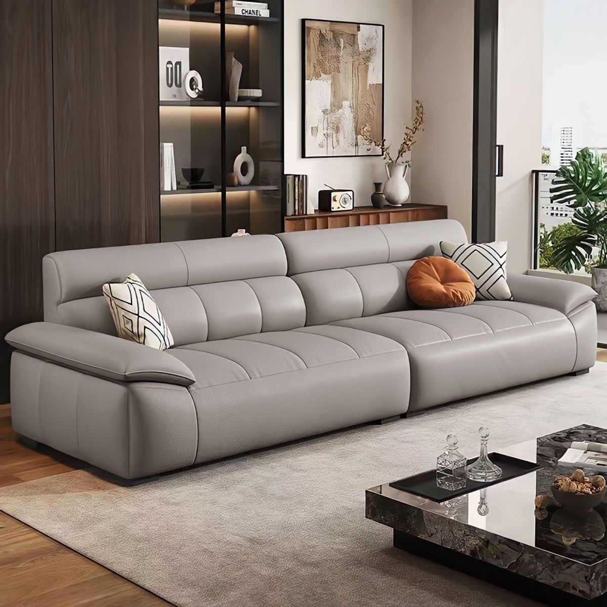 Italian Minimalist Sofa for Small Apartments, Light Luxury, Modern and Simple Living Room, Piano Key Straight-Row First-Layer Sofa, Cross-Border E-Commerce