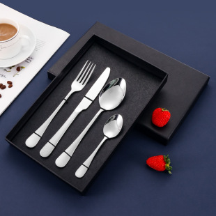Cross-border 1010 stainless steel tableware 4-Piece Gift Box hotel Western food printable logo gift knife, fork and spoon set