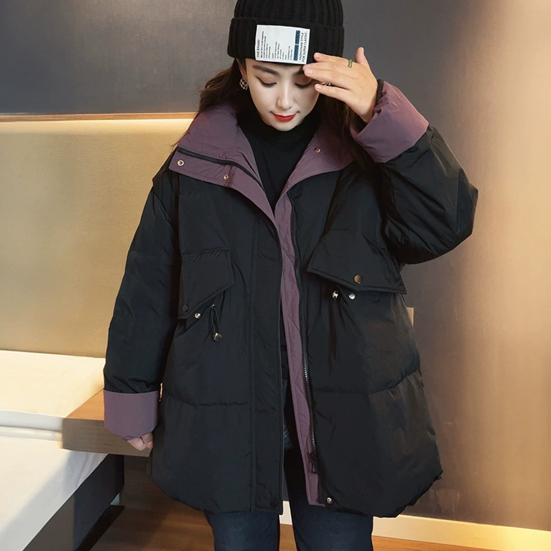 Большой размер цветного пуховика среднего размера 200 кг толстая девушка модная веревка 2024 осень и зима новая свободная повседневная куртка