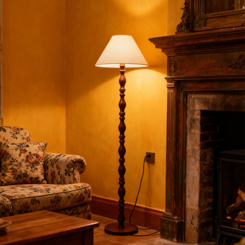 French Mid-Century Style Solid Wood Floor Lamp Living Room Sofa Retro Wabi-Sabi Style Bed and Breakfast Bedroom Bedside Floor Lamp