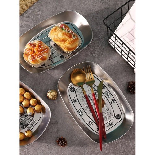 Stainless steel retro household camping picnic plate snack fried food barbecue fruit plate side dish plate