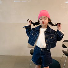 2022春季新品童装一件代发 女童韩版牛仔外套+短裤2件套装 牛仔套