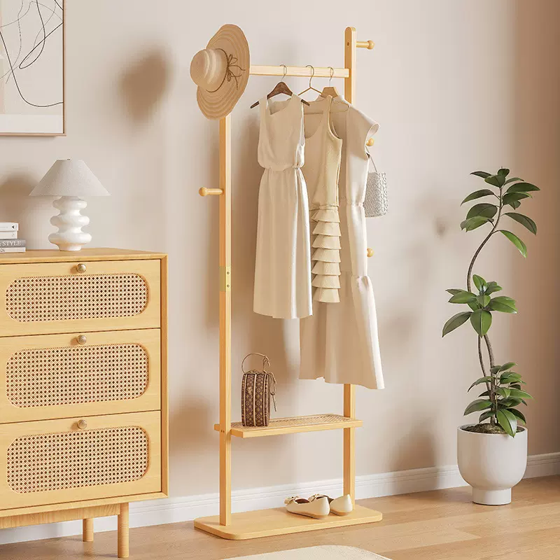 实木多功能落地挂衣架入户门置物架衣服收纳架转角衣帽架客厅家用