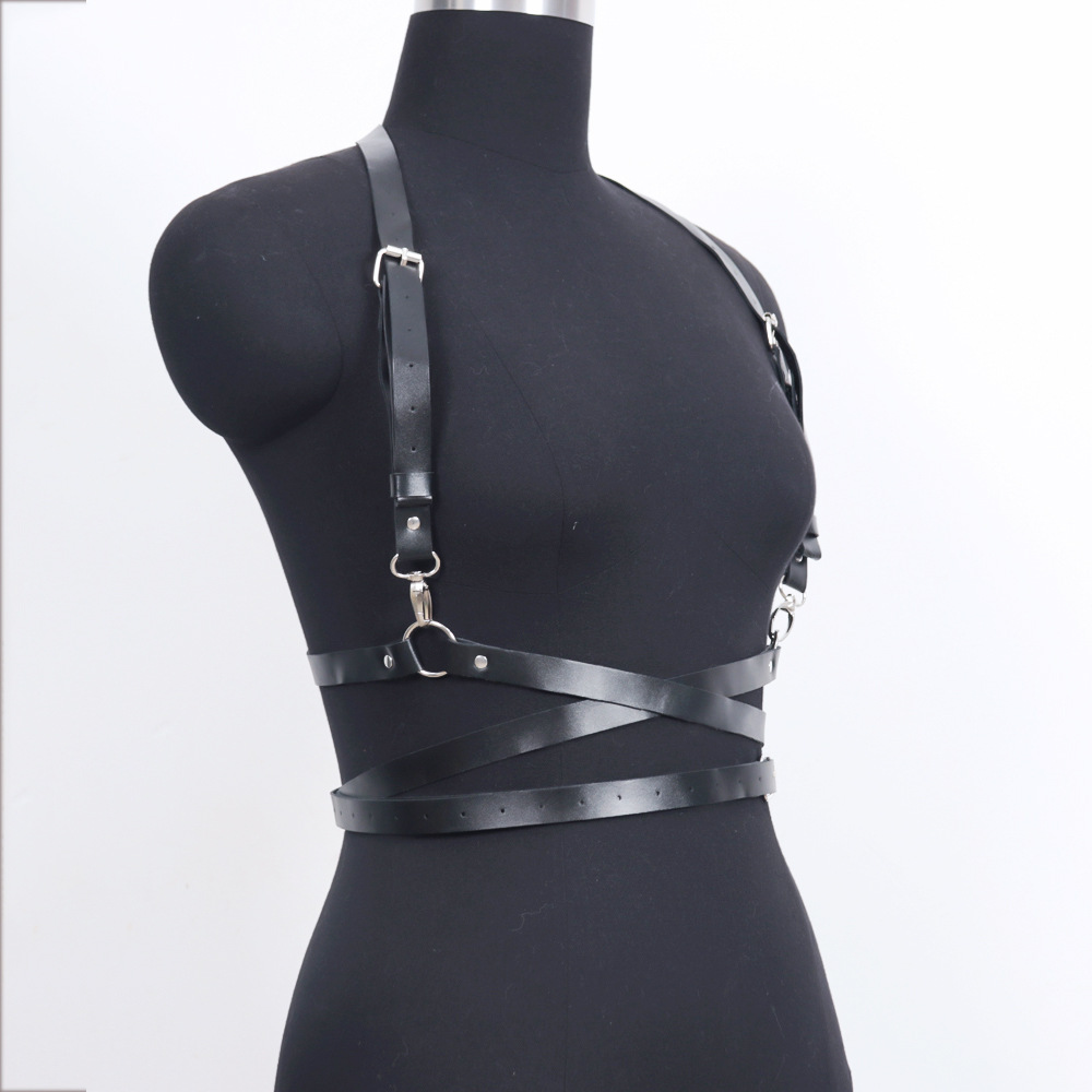 Juguetes sexuales de doble capa de la correa de bobinado SM desgaste de las mujeres vinculante ropa de cuero de la PU vinculante juguetes de entrenamiento