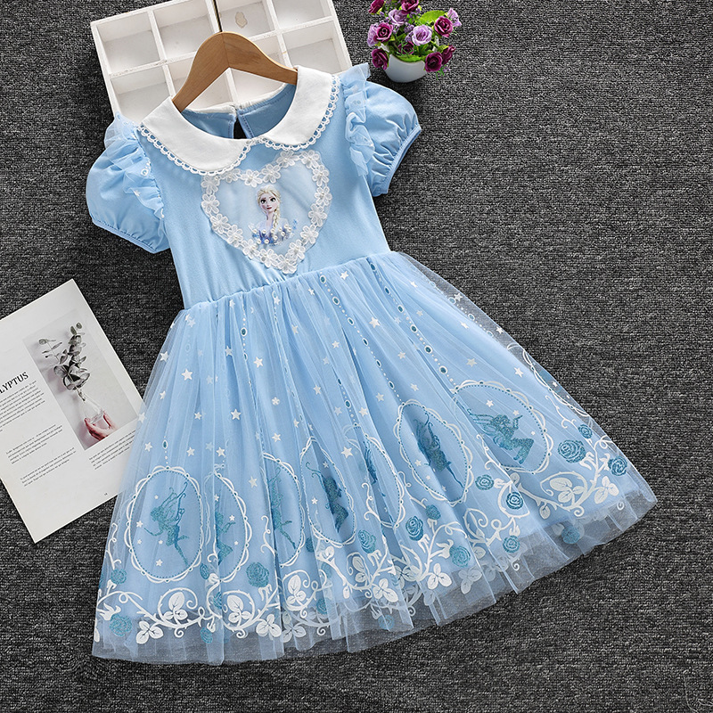 Cross-Border Girls' Elsa Dress Summer 2026 Stylish Children's Performance Dress Girls' Mesh Princess Dress