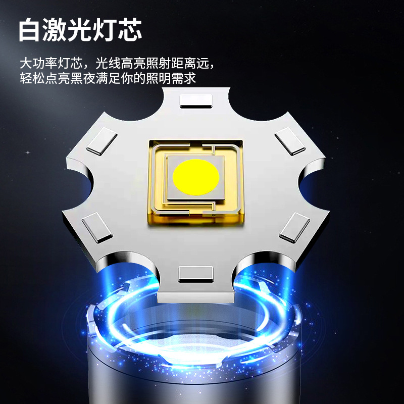 高亮手电筒COB侧灯户外露营工作灯铝合金变焦炫彩数字电显手电筒|undefined