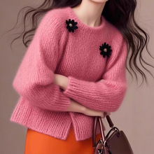 欧货重工玫粉色费尔岛马海毛针织衫毛衣女2025新款春季慵懒高级感