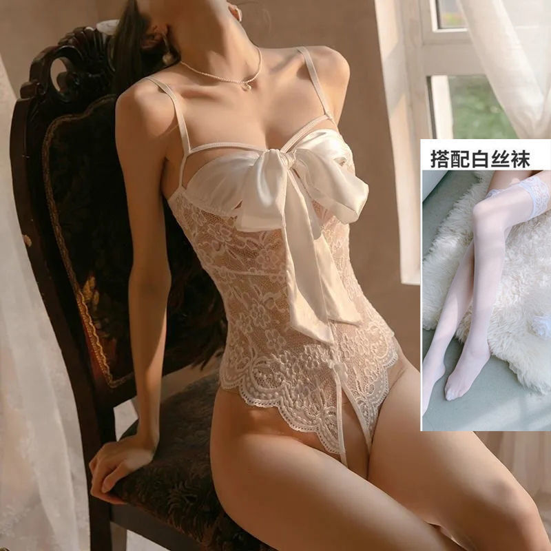 Lencería sexy gratis de arco sexy divertido pequeño pecho apretado coqueta pasión tentación de extremo abierto Mono para las mujeres más el tamaño