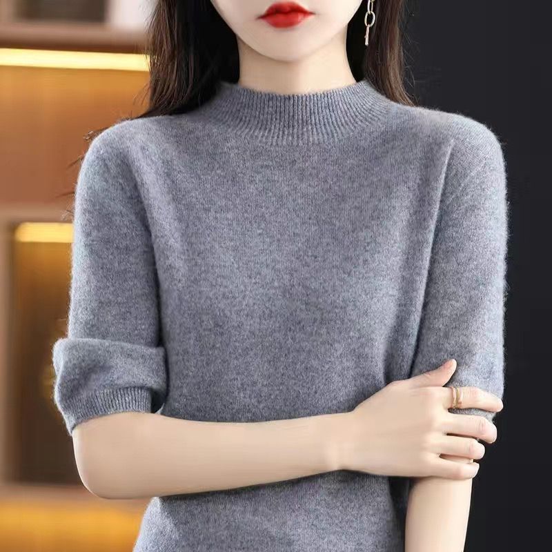 秋冬毛衫针织衫女半高领上衣长袖宽松打底衫毛衣新款潮|undefined