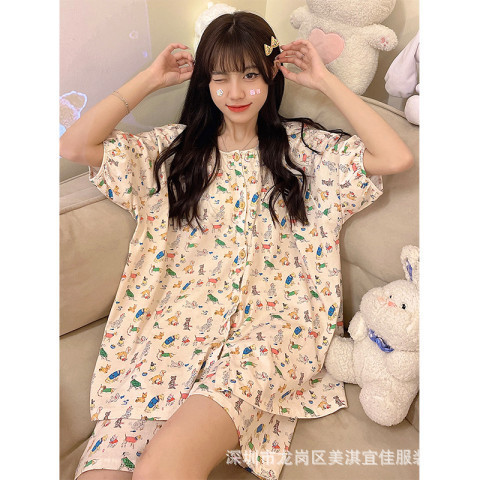 Xiaohongshu's Popular Loose 2023 Student Imitation Cotton Pajamas for Girls Cute Cartoon Animals Can Be Worn Outside Home Clothes
