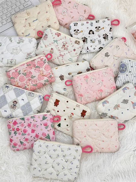 411162 [Portrait Class] Cartoon Quilted Cosmetic Bag Small Object Clutch Coin Purse Mini Storage Bag