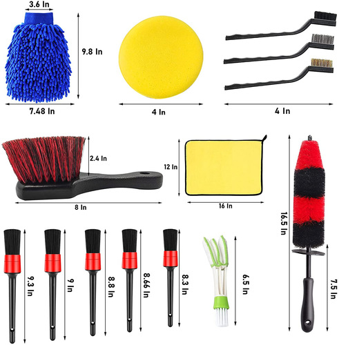 Amazon 16-Piece Car Cleaning Brush Set Wheel Brush Tire Detail Brush Wire Brush Fiber Towel Glove