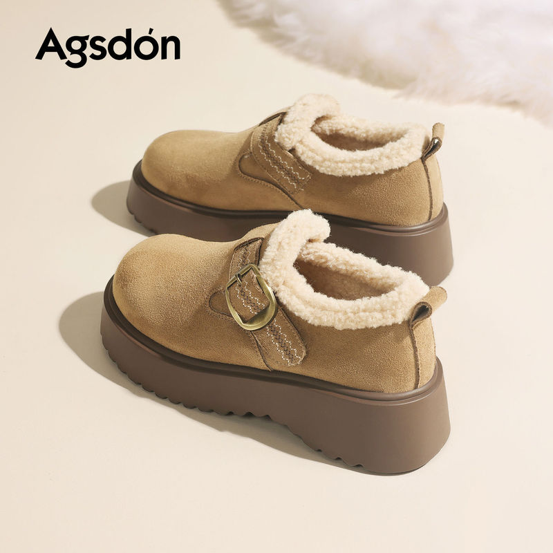 Augusden Women's Fleece-Lined Mules 2026 Autumn and Winter New Thick-Soled Snow Boots Slip-On Thick Plush Cotton Shoes