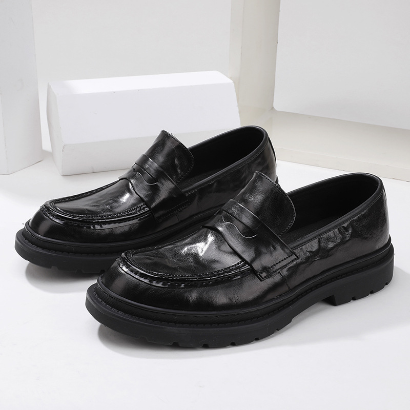 Kuhleder Hären Loafers mat décker Sohle, erhéicht véier Saisonsschuhe Business Casual Liederschuhe Ierbsenschuhe_voghion.com