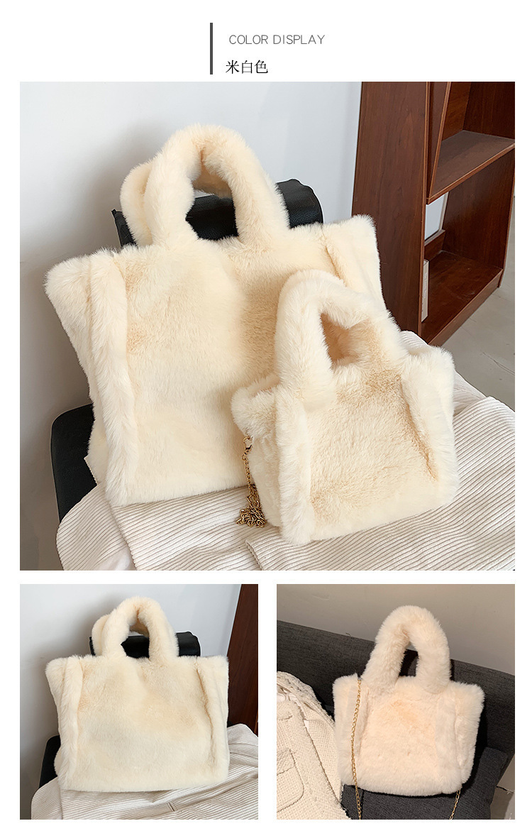 Bolso de mano peludo para mujer, bolso de hombro de imitación de piel de conejo, bolso cruzado moderno, bolso tote de otoño e invierno, bolso de felpa de gran capacidad image 11
