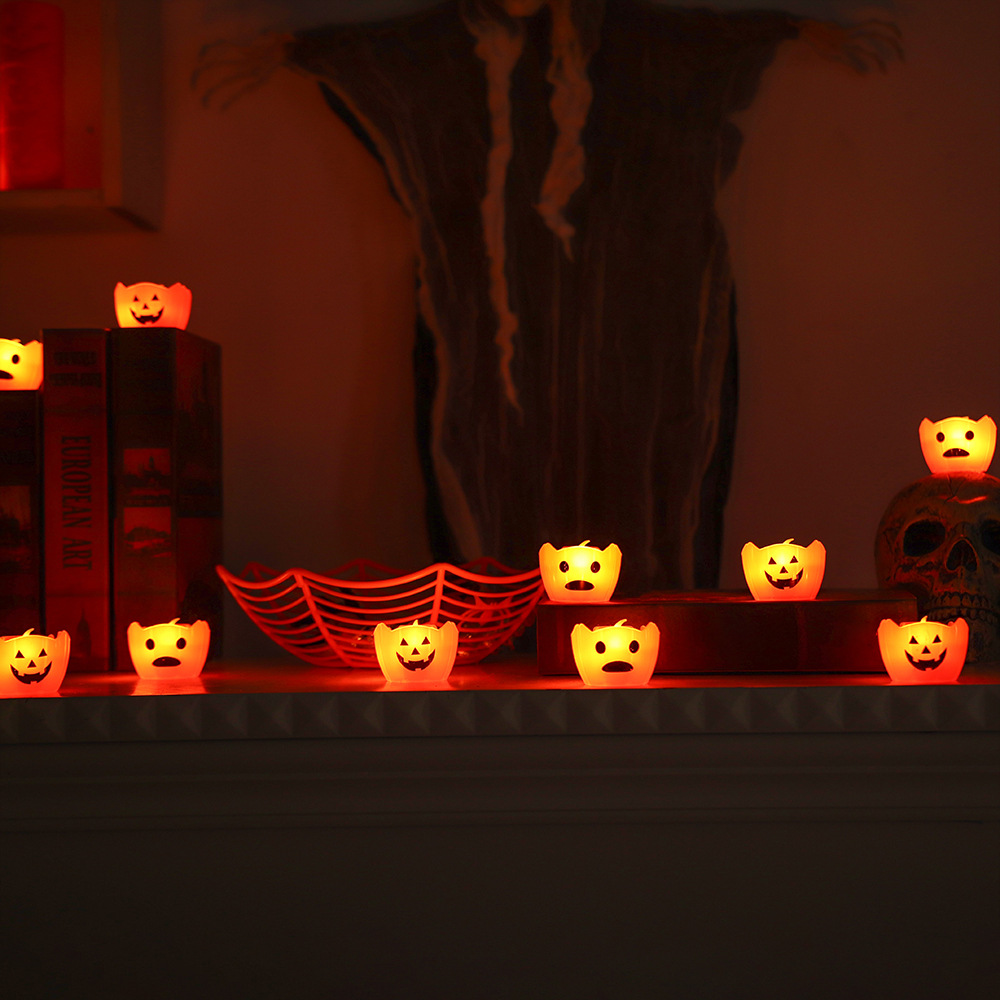 Luces de velas de Halloween transfronterizas, accesorios de decoración de Halloween, luces de calaveras aterradoras, luces de luna, luces nocturnas de colores, luces de calabaza