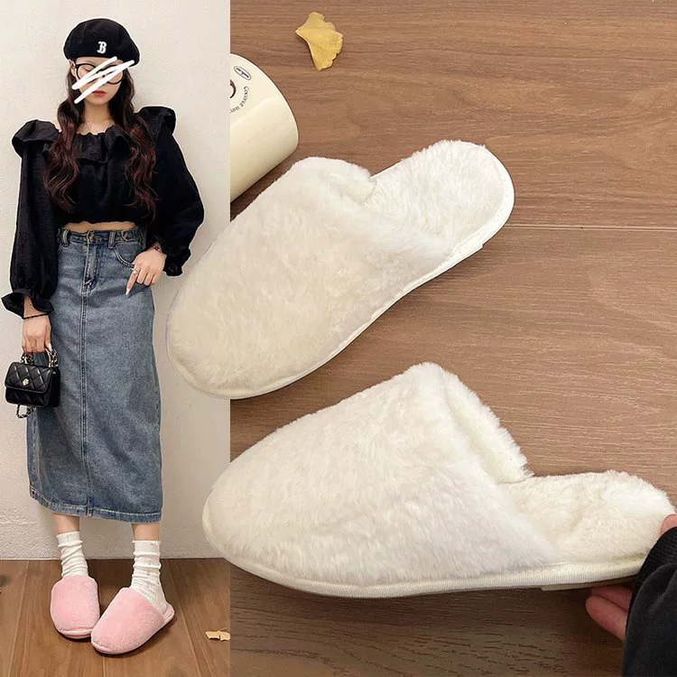 2023 осенне-зимняя модная ниша простые удобные Тапочки женские ins плоские домашние и уличные плюшевые тапочки женская обувь