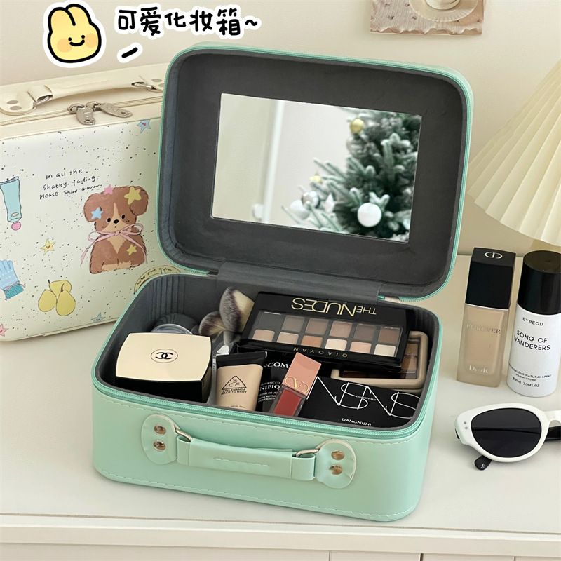 Original lindo cachorro maquillaje nuevo portátil de gran capacidad bolsa de almacenamiento de viaje con espejo bolsa de lavado de mano mujer